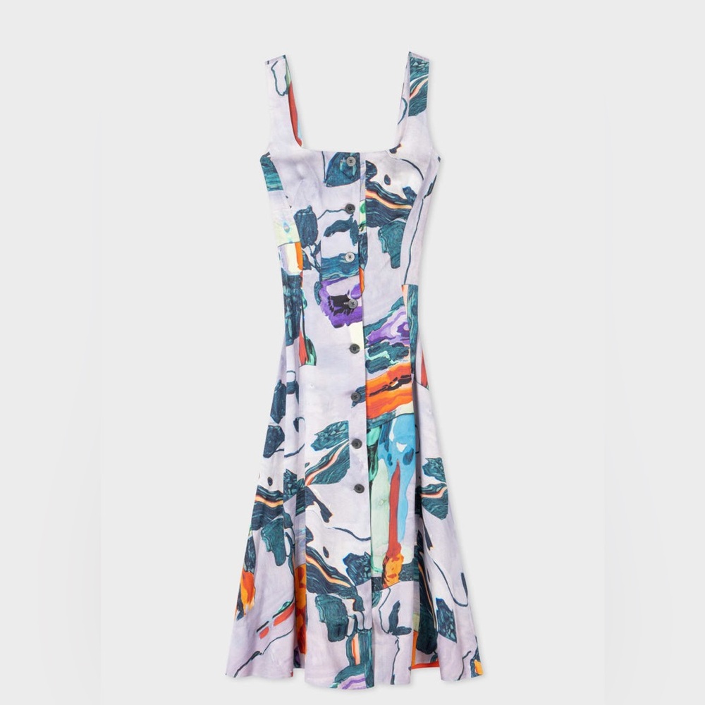 NWT Paul Smith floral glitch lilac satin button-front dress - Picture 2 of 8